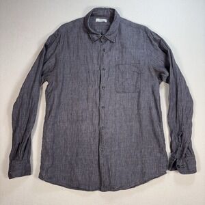 Uniqlo 100% Linen Shirt Men's L Gray Pocket Button Up Coastal Resort Vacation